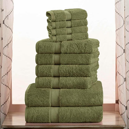 Superior Egyptian Cotton Plush Absorbent, 10 Piece Set, Forest Green | Quick Dry, Soft Luxury Towel Set, Bath Essentials, Guest Bath, Spa, 2 Bath, 4 Hand, 4 Face Towels, Madeline Towels