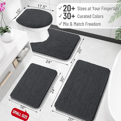 OLANLY Small Bathroom Rugs 24x16, Extra Soft Absorbent Chenille Bath Rugs | Dark Grey, Quick-Drying Rubber Backing, Machine Washable Bath Mat for Bathroom Floor, Tub and Shower, Home Decor Accessories