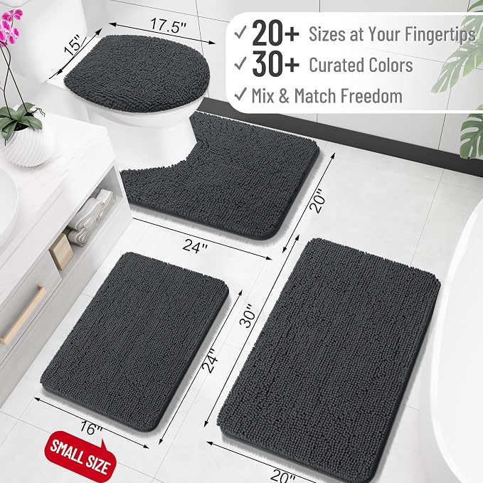 OLANLY Bathroom Rugs 35x24, Extra Soft Absorbent Chenille Bath Rugs | Dark Grey, Quick-Drying Rubber Backing, Machine Washable Bath Mat for Bathroom Floor, Tub and Shower, Home Decor Accessories