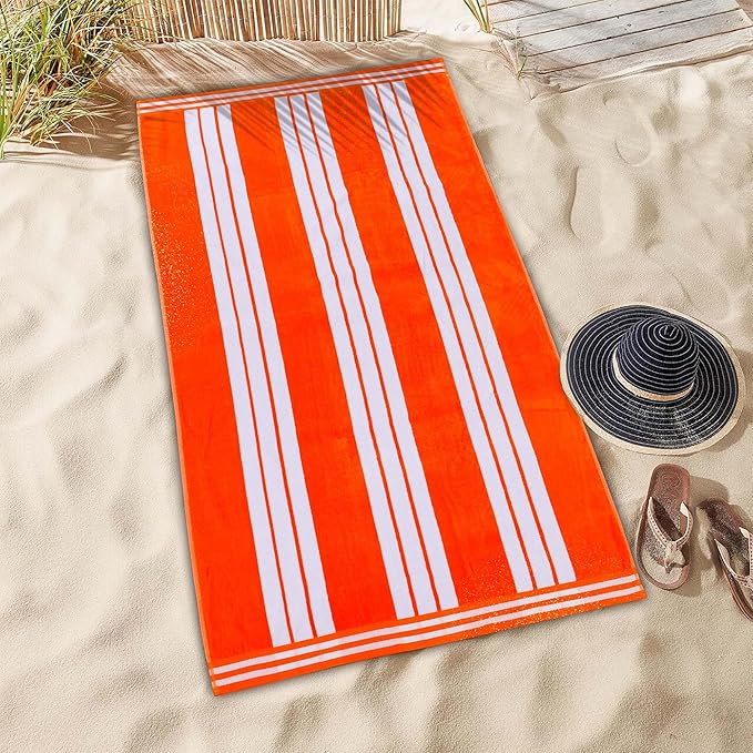 Superior Oversized Cotton Beach Towel Set of 6, Absorbent Towels for Bathroom, Beach, Pool, Swim, Adults, Kids, Vacation, Travel, Bath Sheet, Quick Dry Basics, Trip Essentials, Striped Decor, Coral