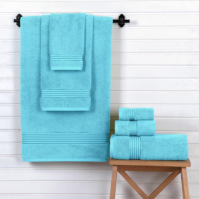 Elegant Comfort Premium Cotton 6-Piece Towel Set, Includes 2 Washcloths, 2 Hand Towels and 2 Bath Towels, 100% Turkish Cotton - Highly Absorbent and Super Soft Towels for Bathroom, Aqua