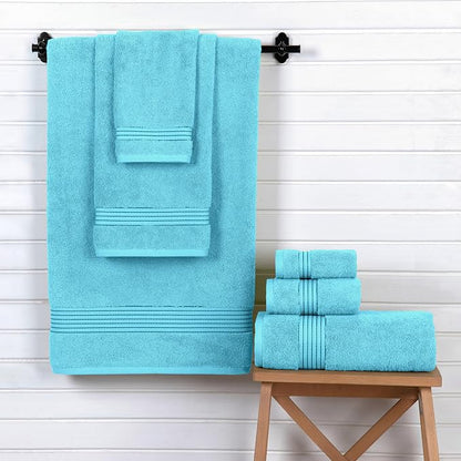 Elegant Comfort Premium Cotton 6-Piece Towel Set, Includes 2 Washcloths, 2 Hand Towels and 2 Bath Towels, 100% Turkish Cotton - Highly Absorbent and Super Soft Towels for Bathroom, Aqua