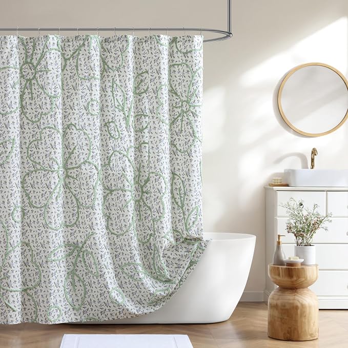 Peri Home 100% Cotton Fabric Shower Curtain for Bathroom, 72 x 72 inches, Blueberry Chenille Tufted