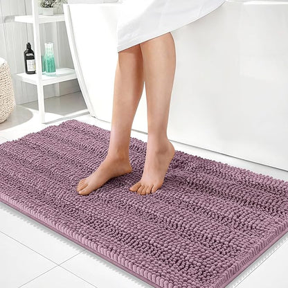OLANLY Thick Bathroom Runner Rugs 44x24, Soft Chenille Bath Rugs, Deep Plum | Absorbent Striped, Rubber Backing, Machine Wash, Long Bath Mats for Bathroom Floor, Tub and Shower, Home Decor Accessories