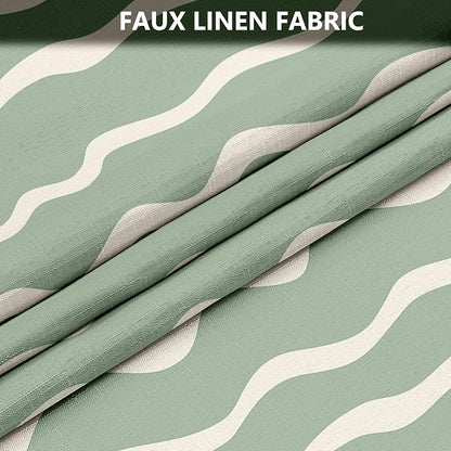 Tititex Cute Curvy Wavy Lines 140gsm Faux Linen Fabric Shower Curtain, Elegant Beige Sage Green Wave Striped Shower Curtain Sets Decoration 72x72 Inch with Hooks