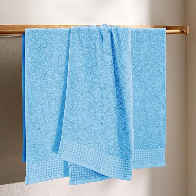 GLAMBURG Ultra Soft 4 Pack Oversized Bath Towel Set 27x54 inches, 100% Cotton Bath Towels, Highly Absorbant Compact Quickdry & Lightweight Towel, Ideal for Gym Travel Camp Pool - Sky Blue