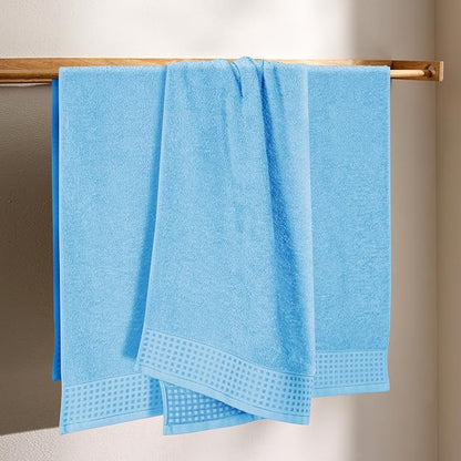 GLAMBURG Ultra Soft 4 Pack Oversized Bath Towel Set 27x54 inches, 100% Cotton Bath Towels, Highly Absorbant Compact Quickdry & Lightweight Towel, Ideal for Gym Travel Camp Pool - Sky Blue