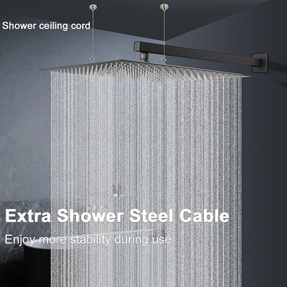 Shower Head with Extension Arm, High Pressure Square with ShowerArm, Stainless Steel Rainfall-Waterfall Full Body Coverage (16'' Shower with 20'' Arm, Matte Black)