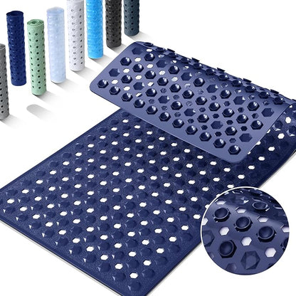 Yimobra Bathtub Mat Non Slip, 34.5"X15.5" Long Shower Mat for Inside Shower, Machine Washable Bath Mat with Drain Holes & Strong Suction Cups, Soft on Feet, Bathroom Essentials, Dark Blue