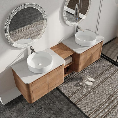 Malwee 72" Floating Bathroom Vanity with Sink, 72 Inch Wall Mounted Bathroom Cabinet Combo, Modern Double Sink Bath Storage Vanity Set, with 4 Soft Close Doors and Ceramic Vessel Basin Top(72-400