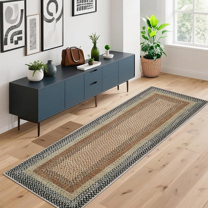 Imitation Braided Collection-Print Washable Runner Rug 2x8 Non Slip Bathroom Rugs Modern Soft Bedroom Rug Farmhouse Kitchen Rugs Stain Resistant Carpet for Hallway Entryway