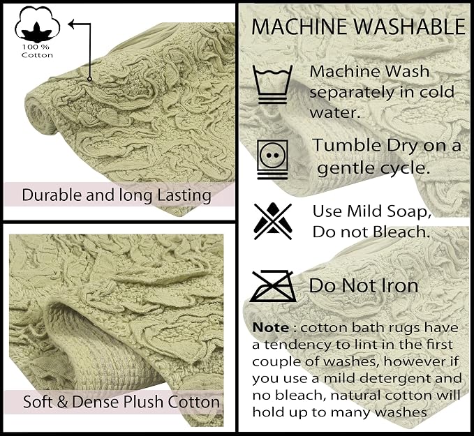 Home Weavers Bell Flower Collection 100% Cotton Tufted Bath Rugs, Extra Soft and Absorbent Bath Rugs, Non-Slip Bath Mats, Machine Washable, Bath Mats for Bathroom Floor and Tub, 25"x25" Heart, Green