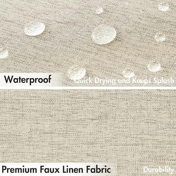 MIULEE 72"x84" Extra Long Scalloped Linen Shower Curtain Natural | Linen Textured, Waterproof, Washable, 12 Metal Hooks, Heavy Duty Cloth, Black Border, Shower Curtain for Bathroom Bathtub