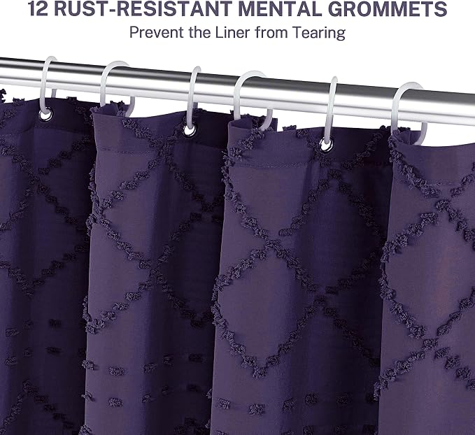 Siiluminisoy 78inch Long Dark Purple Shower Curtain Boho Shower Curtain Woven Fabric Tufted Chevron Textured Striped Modern Farmhouse Minimalist Cloth Shower Curtains for Bathroom, 72" x 78"
