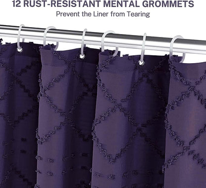 Siiluminisoy 78inch Long Dark Purple Shower Curtain Boho Shower Curtain Woven Fabric Tufted Chevron Textured Striped Modern Farmhouse Minimalist Cloth Shower Curtains for Bathroom, 72" x 78"