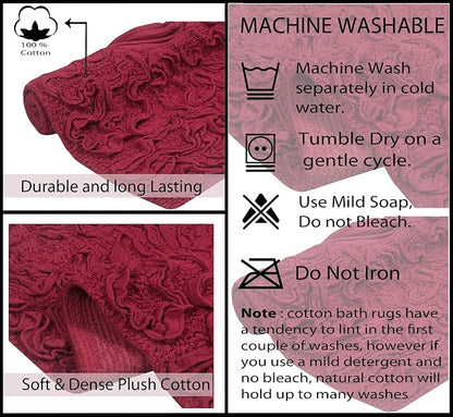 Home Weavers Bell Flower Toilet Lid Cover – 18"x18", 100% Cotton Tufted, Soft & Absorbent, Non-Slip, Machine Washable Bathroom Seat Cover, Red