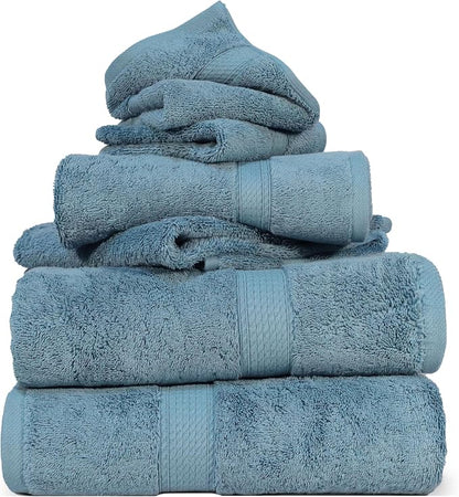 SUPERIOR Egyptian Cotton Ultra Plush & Absorbent, 6 Piece Set, Denim Blue | Quick Dry, Soft Luxury Towel Set, Bath Essentials, Guest Bath, Spa, 2 Bath, 2 Hand, 2 Face Towels, Madeline Towels