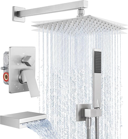 KES Bathtub Shower Faucet Set with Waterfall Tub Spout Shower System 3-Function Shower Faucets Sets Complete with 10 Inch Rain Shower Head, XB6305F18-BN