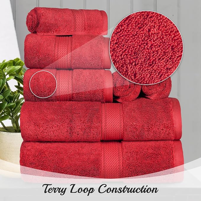SUPERIOR Egyptian Cotton Pile Heavyweight Bath Sheet, 2 Piece Set, Red | Highly Absorbent, Ultra Soft Luxury 800 GSM Towel Set for Bathroom, Shower, Hotel Essentials Oversize Plush Madeline Towels