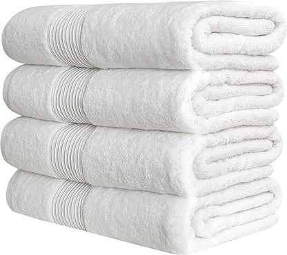 Luxury Oversized Bath Towels | 650 GSM, 34" x 56" | Hotel Quality, Soft & Highly Absorbent | Quick Dry, Thick, Combed Cotton Bathroom Towels | White - 4 Pack