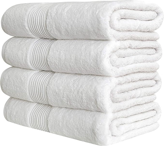 Luxury Oversized Bath Towels | 650 GSM, 34" x 56" | Hotel Quality, Soft & Highly Absorbent | Quick Dry, Thick, Combed Cotton Bathroom Towels | White - 4 Pack