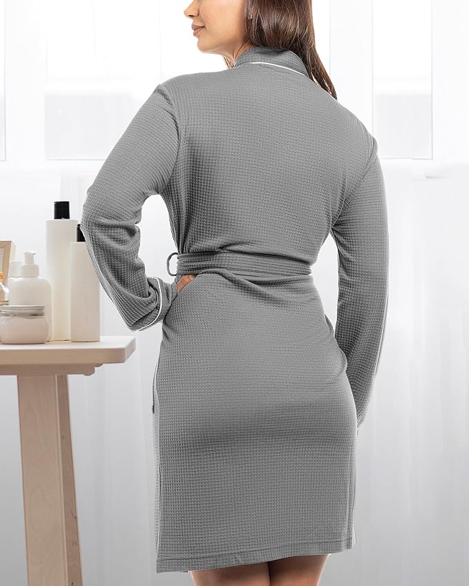 NY Threads Women's Robe Soft Knit Waffle Bathrobe Lightweight Knee-Length Loungewear