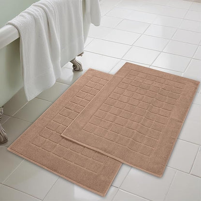 Superior 100% Cotton Bathmat Set, Bath Mats, Bathroom Decor, Shower, Bathtub Essentials, Home Accessories, Small Washable Rug, No Backing, Heavyweight, Nora Collection, Set of 2, 22" x 35", Toast