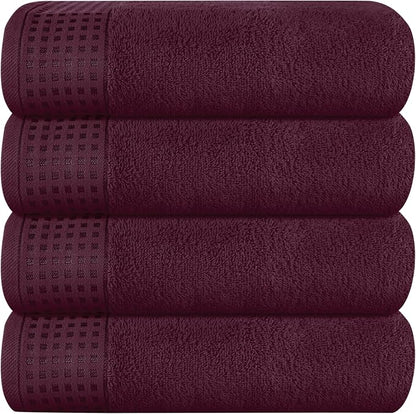 GLAMBURG Ultra Soft 4 Pack Oversized Bath Towel Set 27x54 inches, 100% Cotton Bath Towels, Highly Absorbant Compact Quickdry & Lightweight Towel, Ideal for Gym Travel Camp Pool - Burgundy