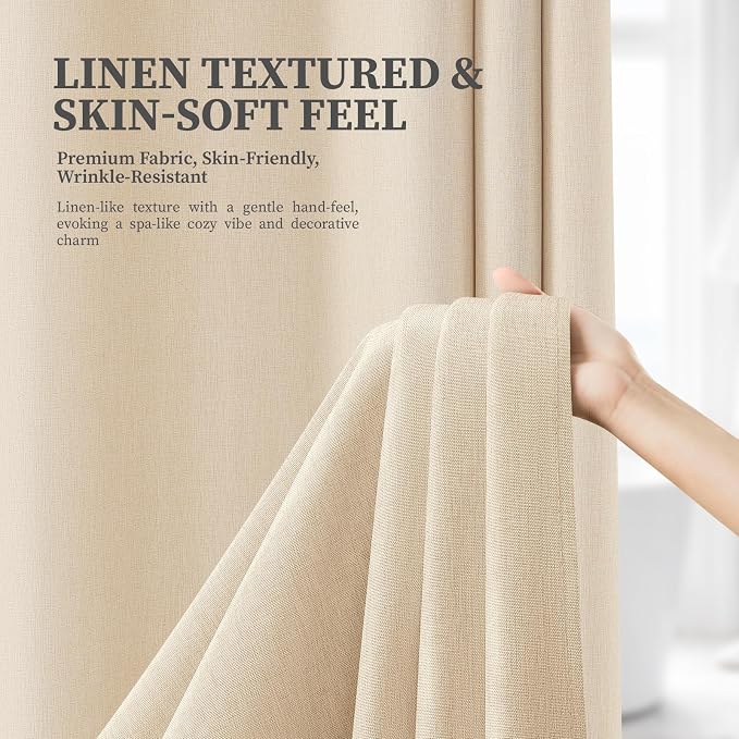 72x99 Ringless Linen Textured Shower Curtain with Snap in Liner, Cream | Extra Long Size, 3 in 1 Durable Fabric Shower Curtain, Removable Liner, Waterproof & Washable, Mesh Top Window, Easy Setup