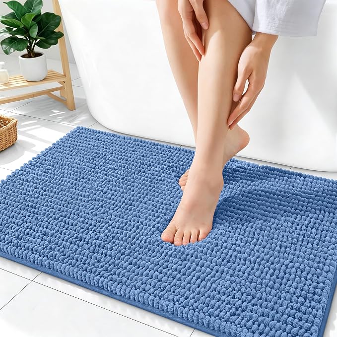OLANLY Thick Chenille Absorbent Bathroom Rugs Mat 36x24, Cornflower Blue | Soft Bath Rugs, Rubber Backing, Machine Wash Dry, Bath Mats for Bathroom, Tub and Shower, Home Decor Accessories