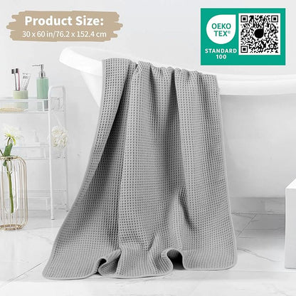 MICROFI New Microfiber Waffle Bath Towels, 2 Pieces, Soft, Absorbent, Fast Drying, Lint Free 430 GSM (30''x60''/76cm x 152cm)
