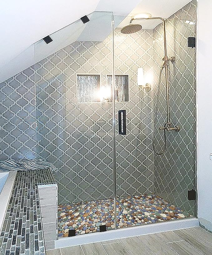 Matte Pebble Tiles for Shower Floor Mosaic Tile for Bathroom Wall Backsplash Floor Non Slip [5 Sheets]