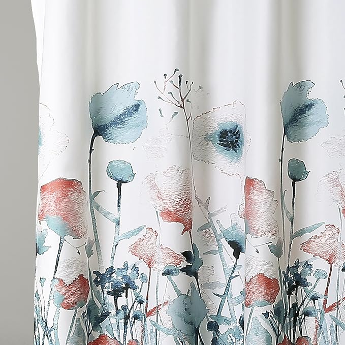 Lush Decor Zuri Flora Shower Curtain Single 72" W x 72" L Blue & Coral - Floral Shower Curtains for Bathroom - Blue Bathroom Curtain - Cottage Decor