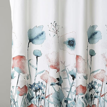 Lush Decor Zuri Flora Shower Curtain Single 72" W x 72" L Blue & Coral - Floral Shower Curtains for Bathroom - Blue Bathroom Curtain - Cottage Decor
