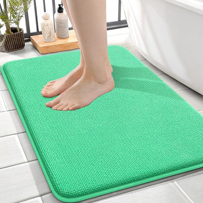 OLANLY Memory Foam Small Bathroom Rug 24x16, Absorbent Bath Mat, Mint Green | Soft Quick Dry Bath Rugs, Non-Slip Carpet, Machine Washable Mat for Bathroom Floor, Tub and Shower, Home Decor Accessories