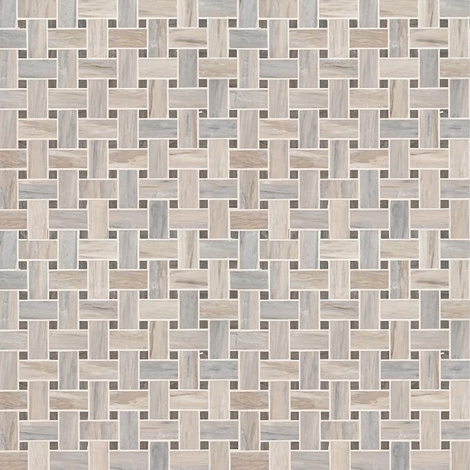 MSI Angora 12 in. x 12 in. Polished Marble Basketweave Tile Mesh-Mounted Mosaic for Kitchen Backsplash, Bathroom, Accent Walls & Shower