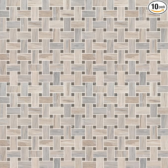 MSI Angora 12 in. x 12 in. Polished Marble Basketweave Tile Mesh-Mounted Mosaic for Kitchen Backsplash, Bathroom, Accent Walls & Shower