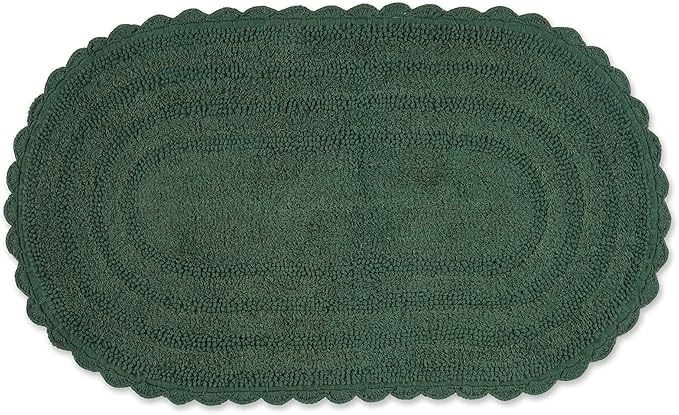 DII Crochet Collection Reversible Bath Mat, Large Oval, 21x34, Dark Green