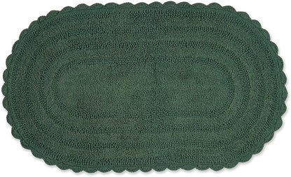 DII Crochet Collection Reversible Bath Mat, Large Oval, 21x34, Dark Green