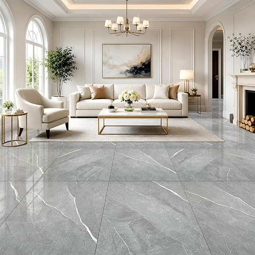 DEXDE Peel and Stick Floor Tile 18x18 Marble Vinyl Flooring Waterproof 30PC | Floor Tiles Peel and Stick Waterproof, Self Adhesive Floor Tiles, Sticky Floor Tiles Bathroom Floor Tiles 1.5FTx1.5FT Gray