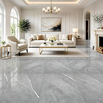 DEXDE Peel and Stick Floor Tile 18x18 Marble Vinyl Flooring Waterproof 30PC | Floor Tiles Peel and Stick Waterproof, Self Adhesive Floor Tiles, Sticky Floor Tiles Bathroom Floor Tiles 1.5FTx1.5FT Gray