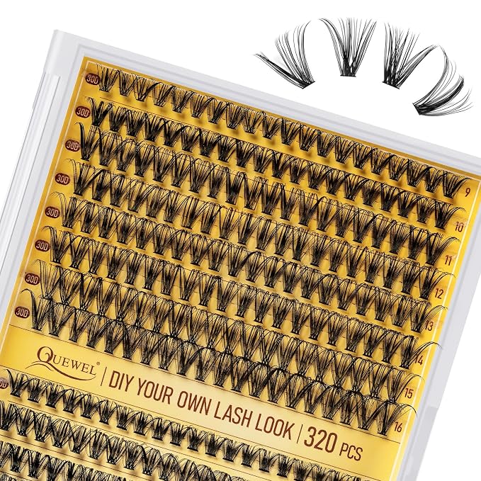 QUEWEL Lash Clusters 320Pcs 30D+40D C Curl Lash Cluster Eyelash Extensions | Cluster Lashes Mix9-16mm Individual Eyelashes Clusters Wispy Lash Clusters Thin Band Soft to Use at Home(30D+40D C Mix9-16)