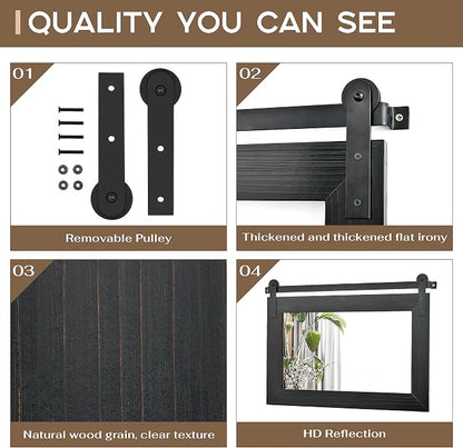 COGOOD Farmhouse Bathroom Mirrors for Over Sink - 22 x 30 Black | Rustic Barn Door Wood Framed Vanity Mirror for Entryway, Living Room, Bedroom, Dresser Wall Decor