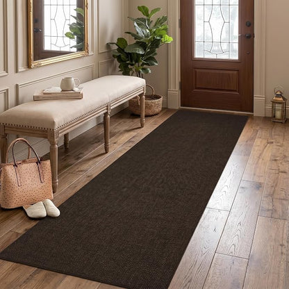 Garvee Washable Runner Rug 2x6 Woven Textured Hallway Runner Rug Brown | Modern Minimalist Solid Color Non Slip Runners Low Pile Non-Shedding Thin Foldable Mat for Entryway Kitchen Bathroom Bedside