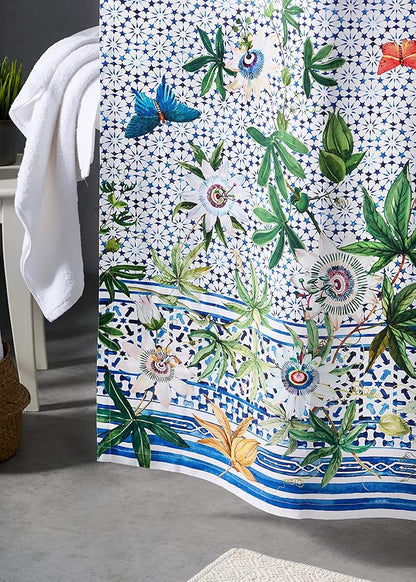 Maison d' Hermine Shower Curtain 100% Cotton One Panel 70"x72" Washable Fabric Shower Curtains for Bathroom, Easy Hanging with 12 Button Holes - Home Hotel Spa Easter Gifts (Passiflora)