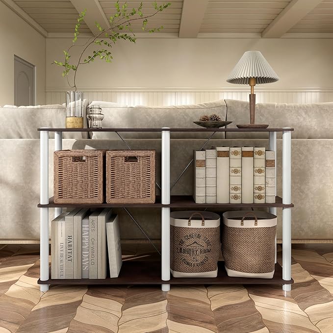Homes: Inside + Out Apexa Modern 3-Tier Extra Wide Shelving Units, Collectibles Display Shelves, Easy Assembly Console Table, Home Storage Organizer for Living Room, Bedroom, Office, Espresso