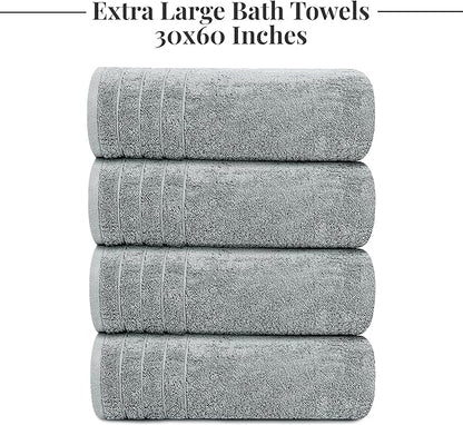Tens Towels Pack of 4 Extra Large Bath Towels 30 x 60 Inches, 100% Cotton, Larger & Lighter Weight, Quicker to Dry, Super Soft and Absorbent, Perfect for Bathroom, Cool Grey