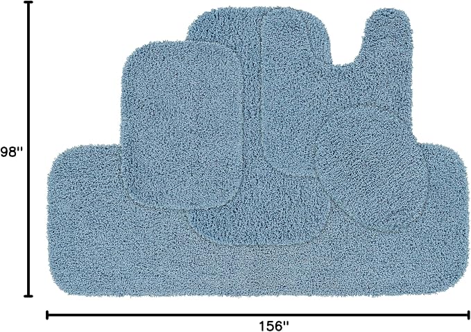 Garland Rug Jazz Nylon Washable 5 Piece Set (Lid, Contour,3 Mats) Basin Blue Bath Rugs Soft, Absorbent, and Stylish for Your Bathroom