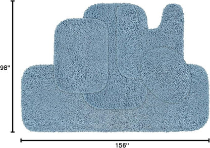 Garland Rug Jazz Nylon Washable 5 Piece Set (Lid, Contour,3 Mats) Basin Blue Bath Rugs Soft, Absorbent, and Stylish for Your Bathroom
