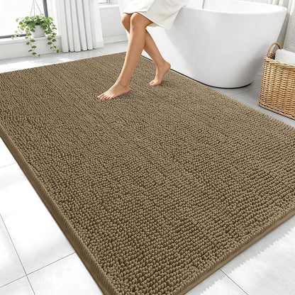 OLANLY Large Bathroom Rugs 70x46, Extra Soft Absorbent Chenille Bath Rugs | Tan, Quick-Drying Rubber Backing, Machine Washable Bath Mat for Bathroom Floor, Tub and Shower, Home Decor Accessories
